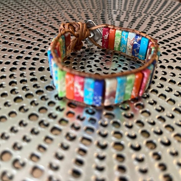 7 Chakra Bracelet Handmade Natural Stone Tube Beads Leather Wrap Women Bangle - Picture 9 of 9